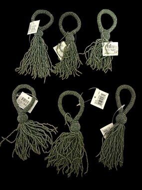NOS Vintage Glass Seed Beaded Tassel Tiebacks Handmade By B. Smith Coastal Home